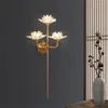 Wall Lamp Chinese Copper Lotus Lamps Zen Living Room Bedroom Creative Crystal Sconce Lights Study Corridor Decorative Lighting