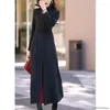 Kvinnors trenchrockar Autumn Winter Wine Red Long Wool Coat med Belt Women Warm Cashmere Elegant Windbreaker Ytterkläder Casaco Feminina