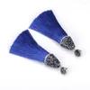 Brincos pendurados boho azul escuro real grosso de seda grossa borla com tampa de strass blak brinco longo para mulheres