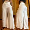 High Waist Solid Color Wide Leg Pants Summer Chic Loose Elegant Metal Flared Pant Office Ladies Straight Holiday Trousers