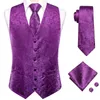 Gilet da uomo Elegante viola Cravatta di seta da uomo Set Matrimonio Gilet solido Giacca Cravatta Gemelli Hanky Business Regali formali per feste Hi-Tie