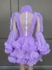 Stage Wear 2024 Long Sleeves Purple Red Mesh Sexy Dress Female Singer Dance Show Dresses Birthday Celebrate Costume Outfit