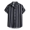 Men's T Shirts Men Spring Summer Striped Turndown Collar Top Shirt Casual Short Sleeve Button Printed Fashion Tops Vintage Retro