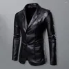 Vestes pour hommes Hommes Faux Cuir Costume Manteau Revers À Manches Longues Poches Veste D'affaires À Boutonnage Coupe-Vent Vêtements D'extérieur