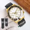 Watches for Men Sports Watch Central Second Hand Yellow Gold Beze Automatic Rubber Strap Factory Waterproof Meter