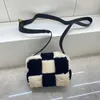 Autumn And Winter New Lambswool Six Grams Color Blocking Gold Buckle Bag Fashion Plaid Small Panda Shoulder Crossbody Women's Bag 022224a