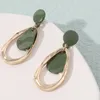 Dangle Earrings Minimalist Emerald Green Resin Alloy Geometric Drop For Women Square Polymer Clay Irregular Hoops