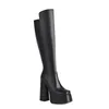 Boots Winter Sexy Women's Knee-high Thick Heels White Black Patent Leather Club Dress Square Toe Zipper Double Platform