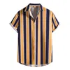 Men's T Shirts Men Spring Summer Striped Turndown Collar Top Shirt Casual Short Sleeve Button Printed Fashion Tops Vintage Retro