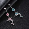 Navel Bell Button Rings Stainless Steel Punk Bar Belly Button Ring Rhinestone Long Dolphin Tassel Navel Ring Women Drop Dangle Body Piercing Jewelry YQ240125