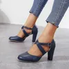 Scarpe eleganti Roma Décolleté da donna Sandali retrò Tacco alto Caviglia Estate Fibbia per cintura Casual Donna Taglie forti 43