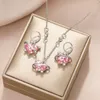 Pendentif de collier Nouvelle mode boucles d'oreilles colliers ensemble pour femmes en forme de coeur Zircon rose cristal pendentif collier bijoux pour femmes cadeaux exquis YQ240124