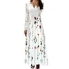 Casual Dresses Spring Autumn Floral Print Long Dress Boho V Neck Sleeve Lace Patchwork Party for Women Fashion Holiday Maxi