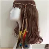 Pannband Peacock Feather Headwear Indian Böhmen Folk Bodband Handgjort vävt rep för flickor med pärlor 2 Styles Wholesale Drop Deli Dhxwp