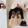 Girl Dresses Autumn Winter Sweet Fashion Patchwork Girls Princess Dress Korean Casual All Match Party Bowknot Kids