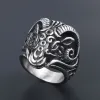 Vintage Gothic Sheep Goat Head Ring for Men Cool Animal 14K White Gold Ring Fashion Male Punk Biker Rings Jewelry