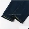 Jeans da uomo Uomo Uomo Classico Denim elasticizzato blu scuro Pantaloni skinny affusolati di alta qualità Pantaloni casual con tasche strappate Drop Dhemv