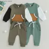 Conjuntos de roupas moda outono novo bebê menino roupas agasalho contraste cor manga comprida moletom com calças de bolso 2 peças roupas para criança