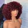 Perruque de cheveux humains péruviens doux à reflets blond miel afro crépus bouclés courts Jerry bouclés avec frange aucune perruque synthétique avant de lacet perruques colorées pour femmes