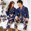 Women's Sleepwear OVERSIZE Couples Print Pajamas Suit Shirt&Pants Silky 2PCS Sleep Set Kimono Bathrobe Gown Casual Bridal Wedding Gift