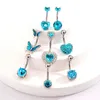 Navel Bell Button Rings 8Pcs Blue HeartButterfly Pattern RhinestoneGlitter Ball Stainless Steel Navel Belly Button Rings Body Piercing Jewelry YQ240125