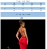 Casual Dresses Fashion Rose Tassle Women Red Maxi Sling Dress Elegant U-neck Sleeveless Bandage Bodycon Dresses Lady Chic Christmas Party Robe