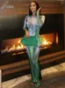 Повседневные платья Joskaa Fashion 3D Body Print Green Maxi Women Hipster Сексуальное облегающее платье с круглым вырезом и длинными рукавами 2024 Весенняя вечеринка Клубная одежда