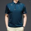 Polos masculinos negócios escritório moda impressão emendado camisa polo 2024 casual confortável manga curta camiseta verão roupas masculinas