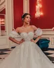 Fabulous Beaded Ball Gown Wedding Dresses Lace Appliqued Bridal Gown Sequined Detachable Short Sleeves Long Train Vestido de Novia for Bride