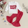 Kledingsets Lioraitiin 6M-4Y Peuter Baby Meisje Kerstoutfits Kerstman Baby Sweatshirts Geribbelde Flare Broek Set Baby Meisjes Kleding