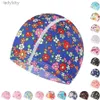 Swimming caps 2021 Multi Prints Fabric Swimming Cap Swiming Pool Protect Long Hair Ears Hat Swim Bathing Hats Nylon Caps for Women Men AdultsL240125