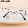 Óculos de sol Kachawoo Óculos Ópticos para Mulheres Olho de Gato Metade Quadro Metal Óculos Moda Estilo Decoração Feminino Preto Rosa Branco