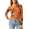 Women's T Shirts Women S Long Sleeve Crop Tops Tight Fitted Round Neck Flower Print See Through Mesh Short Spring Fall