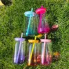 kids can shaped gradient colored Acrylic beer cups can ombre jelly colored 16oz plastic Acrylic soda can water bottle with colorful pp lids