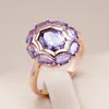 Cluster Rings Kinel Unusual Sparkling Oval Purple Natural Zircon For Women Luxury 585 Rose Gold Color Party Daily Fine Jewelry 2024