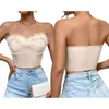 Kvinntankar Combhasaki Vintage Shapewear Corset Tube Tops ärmlös axellös fast färg Bustier Feather Trim Bandeau beskuren