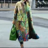 Elegante outono rua senhora longo cardigan casacos moda floral impressão bolso manga jaqueta inverno feminino mistura lã casaco 240122