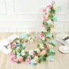 Dekorativa blommor 2.2m konstgjord blomsträng med blad Silk Cherry Blossom Rose Ivy Vines Living Room Garden Wedding Garland Arch