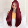 Synthèse douce pré-plugin vin noir rouge 26 pouces 180 densité en dentelle droite perruque avant 99J gel de cheveux borgogne borgogne wig wig 230125