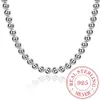 Collana in argento sterling 925 con perline lisce 4mm 8mm 10mm Collana a catena con sfere per le donne Gioielli di fidanzamento di nozze alla moda Goccia fdda277B