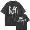 Men's T-Shirts Washed Vintage Rock Band Korn Falling Away From Me Tshirt Skeleton Print T-shirts Men Fashion Gothic T Shirt Male Oversized TeesH24125