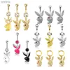 Nabel-Klingelknopfringe 1 Stück Bauchnabelringe Hase Nabelringe Goldfarbe Kaninchen-Bauchringe für Frauen Edelstein Rosa Hase Fake-Bauchpiercing-Ring YQ240125