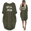 Wife Mom Summer Dresses Casual Women Fashion Round Neck T Shirt Long Sleeve Sundress Slim Sexy Dress Plus Size S-5Xl 593