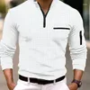 Men's T Shirts Spring Solid Color Long Sleeved T-shirt With Plaid POLO Collar Arm Zipper Sports Pullover Korean Version