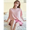 Dames nachtkleding Katoen Korte mouwen Shorts Pyjama Effen Kleur Informeel Zomer Homewear Los nachtkleding Intieme lingerie Loungewear