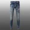 Jeans da uomo primavera High Street blu scuro vernice argento design per uomo pantaloni da moto skinny streetwear Jean Hombre