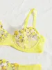 Ensemble sexy Ensemble soutien-gorge et culotte sexy Lingerie Jaune Broderie Dentelle Transparente Ensemble de sous-vêtements pour femmes Ensemble de slip érotique Costumes de lingerie