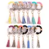 14 Colors Wooden Tassel Bead String Bracelet Keychain Food Grade Silicone Beads Bracelets Women Girl Key Ring Wrist Strap Bracelet LL