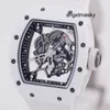 Дизайнерские часы RM Наручные часы RMWatch Наручные часы RM055 Белый керамический корпус Полый циферблат с ручным управлением Швейцарская знаменитая роскошь