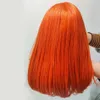 Рыже-коричневый парик фронта шнурка прямой парик фронта шнурка появление индийские волосы оранжевый парик фронта шнурка короткий парик Боб 180% 230125